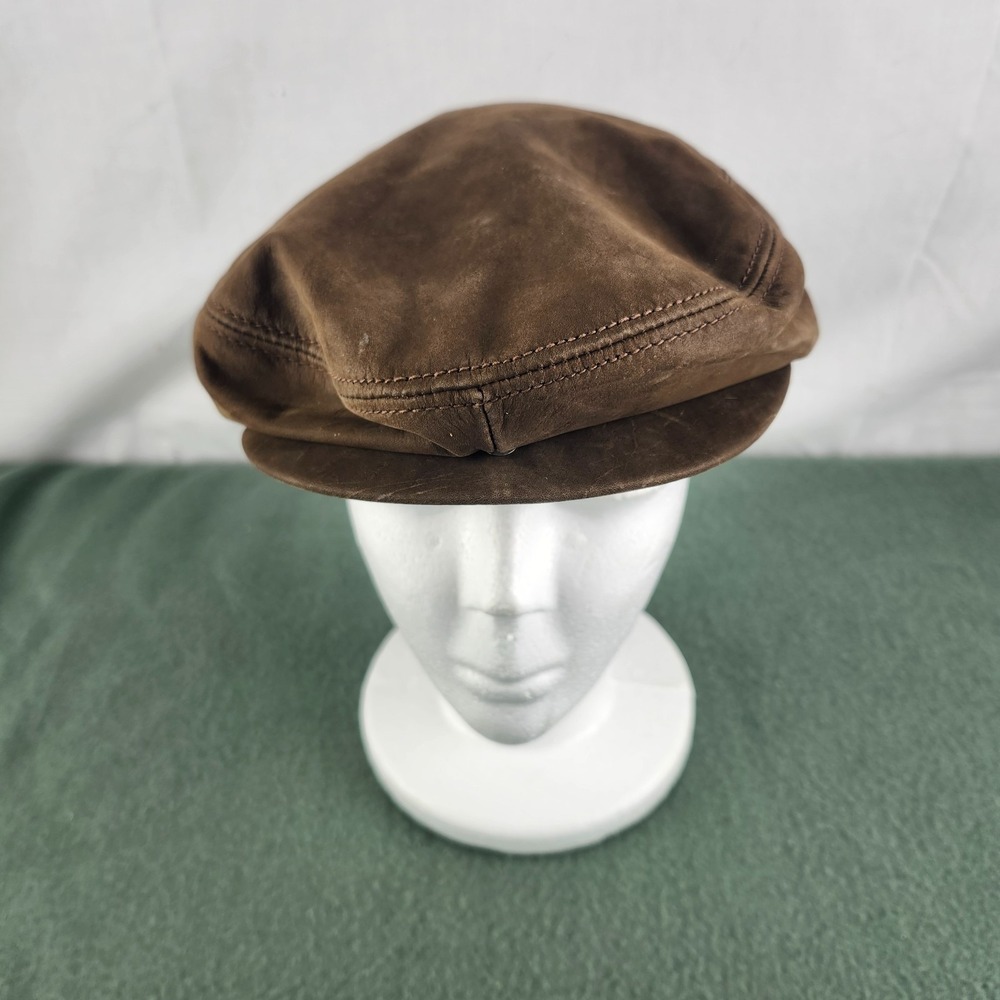 Vintage Adventure Bound Brown Leather Newsboy Cabbie Cap Hat Made in USA